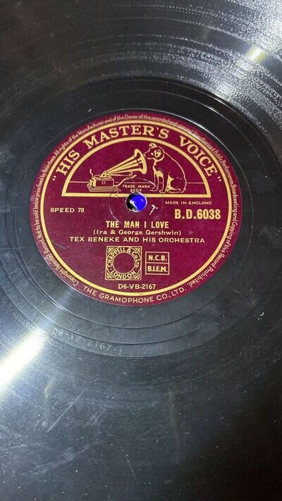 Rare 78rpm record, V+, TEX BENEKE : The Man I Love , HMV B.D.6038