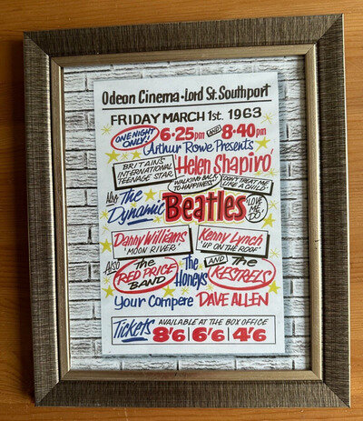 THE BEATLES - FRAMED REPRODUCTION BILL POSTER / FLYER (ODEON, SOUTHPORT)