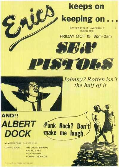 THE SEX PISTOLS Window Poster - ERIC'S, LIVERPOOL 1976 - reprint