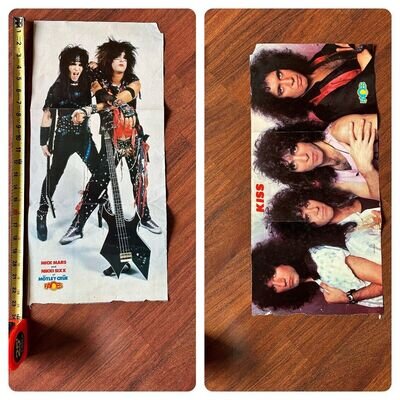 VTG 80s Motley Crue Mick Mars Nikki Sixx Kiss Poster Rock Faces Hair Metal 11x23