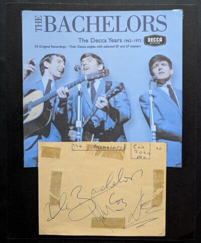 The Bachelors Signed & Mounted Vintage Autograph Album Page - John, Con & Dec