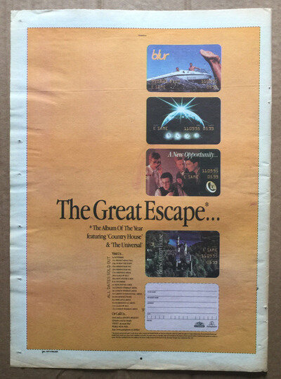 BLUR - THE GREAT ESCAPE - POSTER SIZED original music press advert from 1995