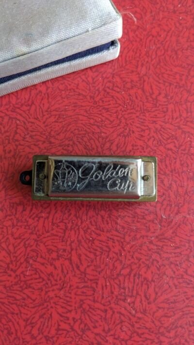 Golden Cup Miniature Harmonica. Vintage (3/4 cm) with Case