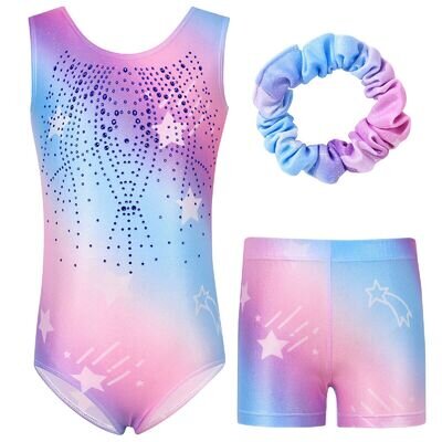 Girls's Gymnastics Leotards Sparkly One Piece Dance Unitard Biketard w/Shorts UK