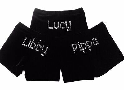 Gazelle Childs Velvet Personalised Gymnastics/Dance Shorts.Double Line Letters.