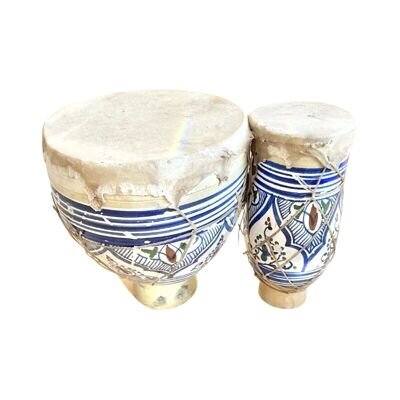 Antique Painted Ceramics Leather Double Indian Acoustic Folk Drum