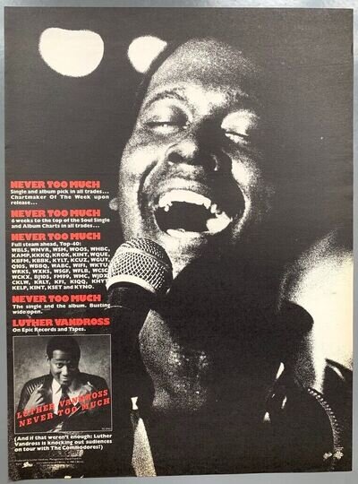 LUTHER VANDROSS vintage 1981 POSTER ADVERT NEVER TOO MUCH Epic Records