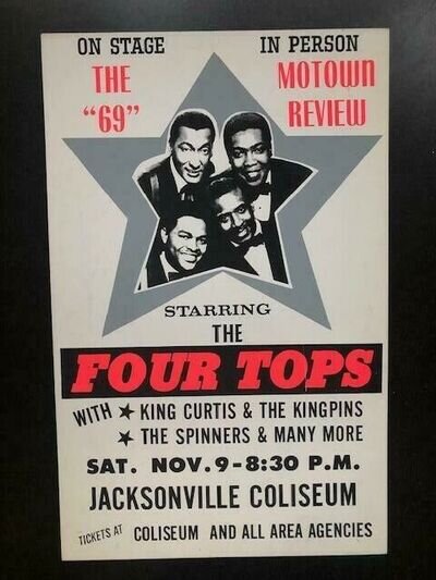 1969 "Motown Revue" ORIGINAL Boxing Style Concert Poster Featuring The Four Tops