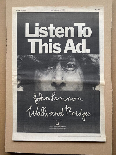 JOHN LENNON WALLS AND BRIDGES POSTER SIZED original music press advert from 1974