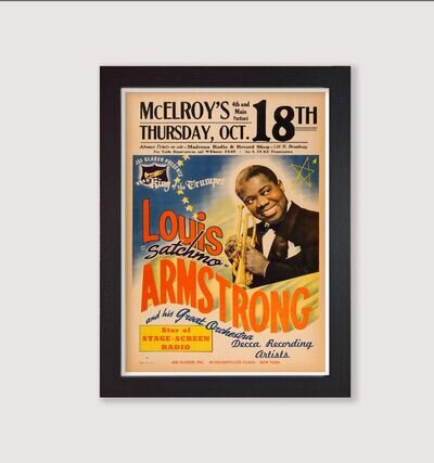 Framed Louis Armstrong 1945 Concert Poster Reproduction Print Jazz Wall Art