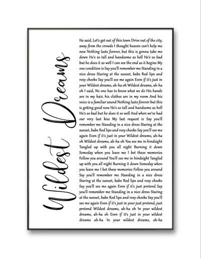 Taylor Swift Wildest Dreams Poster, Swiftie Print, Vinyl Lyrics Poster, A4