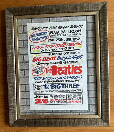 THE BEATLES - FRAMED REPRODUCTION BILL POSTER / FLYER (PLAZA, ST. HELENS)