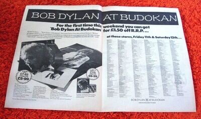 Bob Dylan At Budokan Vintage ORIGINAL 1979 Press/Magazine ADVERT Poster-Size