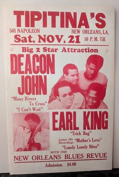 DEACON JOHN_EARL KING_ORIGINAL_1981 TIPITINA'S_NEW ORLEANS_CARDBOARD SHOW POSTER