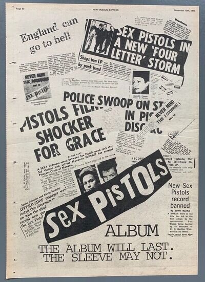 SEX PISTOLS 1977 vintage POSTER ADVERT NEVER MIND THE BOLLOCKS HERE'S THE