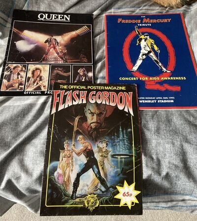 Queen Tour Programmes 1980,Freddie Mercury tribute programme & Flash Poster