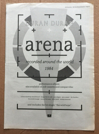 DURAN DURAN - ARENA - POSTER SIZED original music press ad 1984