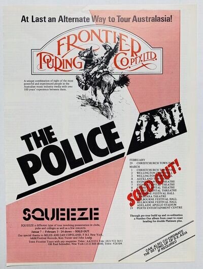 THE POLICE 1980 POSTER ADVERT CONCERT FRONTIER TOUR AUSTRALIA Sting SQUEEZE