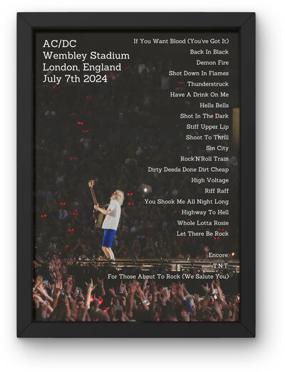 AC/DC Wembley Night 2 Setlist Poster 7th July Rock Music Angus Young Johnson