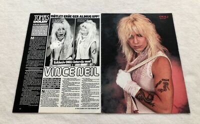 MÖTLEY CRÜE 1985 VINCE NEIL Clipping Poster Swedish Music magazine Okej 1980s