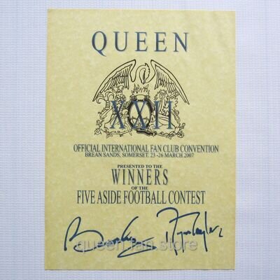 Queen Brian May & Roger Taylor Autographed Fan Club 2007 Convention Signed Prize