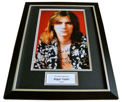 ROGER TAYLOR SIGNED & FRAMED AUTOGRAPH PHOTO MOUNT DISPLAY QUEEN DRUMS & COA