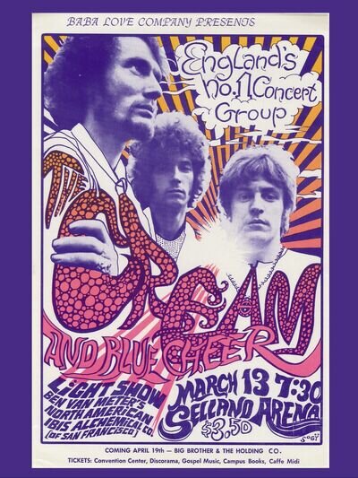 Cream 1968 16" x 12" Photo Repro Concert Poster