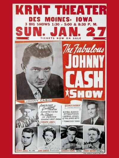 Johnny Cash Iowa 16" x 12" Photo Repro Concert Poster