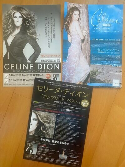 CELINE DION Japan flyer mini-poster x3 2002 Taking Chances New Day Best of SET!