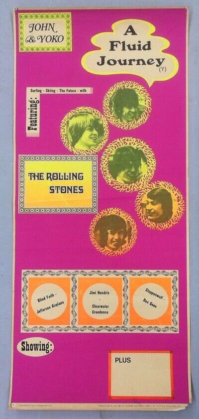 ROLLING STONES Fluid Journey 1969 New Zealand Movie Poster LENNON HENDRIX CCR