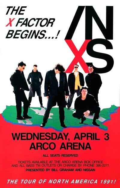 INXS Poster X Factor North American Tour ARCO Arena Sacramento 1991 Original NM