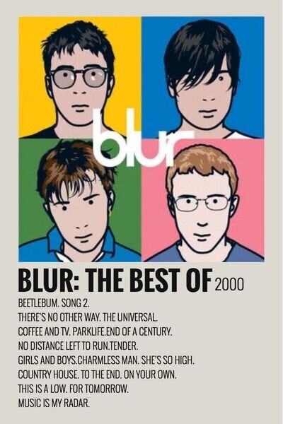 Blur. Best Of. A4 Album Songlist Print. Wall Art. Home Decor. Poster.