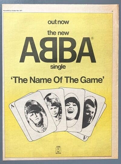 ABBA vintage 1977 POSTER ADVERT THE NAME OF THE GAME Epic Records