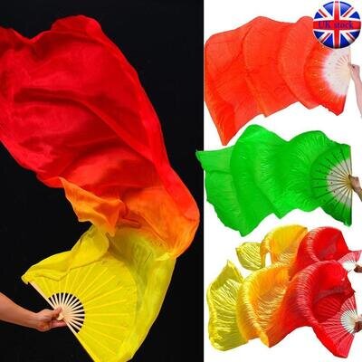 Belly Dancing Fan Gradient Color Dancer Practice Long Imitation Silk Fans