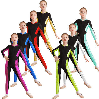 UK Kid Girls Metallic Ballet Gymnastics Dance Leotard Jumpsuit Dancewear Costume