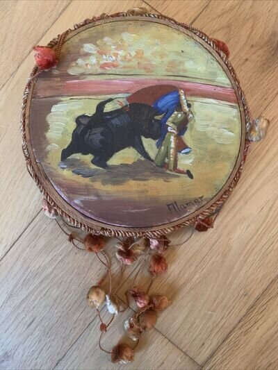 Vintage Hand painted tamborine Spain Spanish Bull Fighter Alamar