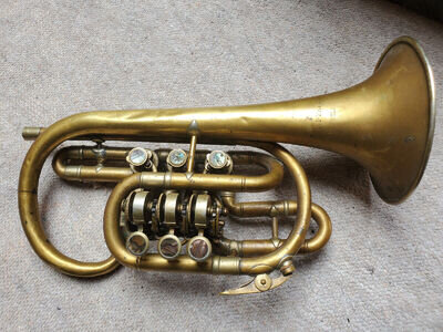 Beautyful very old rotary Bb? cornet (?) Nice MoP Inlays! "Pfaff Kaiserslautern"