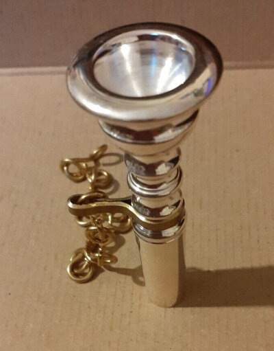 SILVER PLATED BUGLE MOUTHPIECE WITH BRASS CHAIN