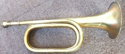 RARE, VINTAGE GENERIC UNBRANDED MILITARY BRASS BUGLE - GOOD, USED