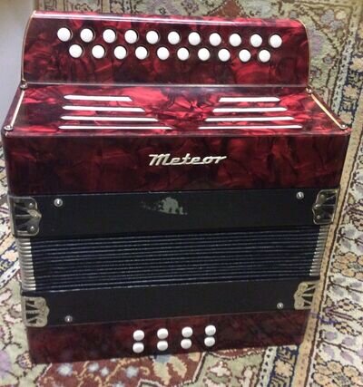 METEOR TWO ROW BUTTON ACCORDION IN GOOD CONDITION FOR ITS AGE (PRICE REDUCED)