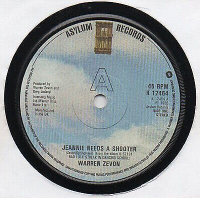 Warren Zevon - Jeannie Needs A Shooter - Used Vinyl Record 7 - P8100z