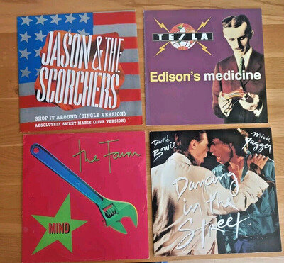 12 Inch Vinyl Singles x4 Jagger/Bowie,The Farm,Tesla,Jason & The Scorchers