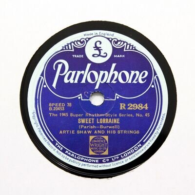 ARTIE SHAW & HIS STRINGS "Sweet Lorraine" (E+) PARLOPHONE R-2984 [78 RPM]