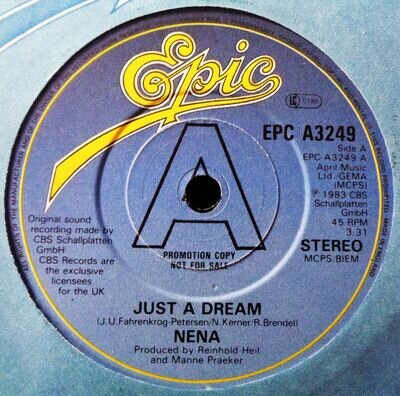 NENA Just A Dream VINYL 45 PROMO UK 1983 Epic Records NM German Pop Europop 80's