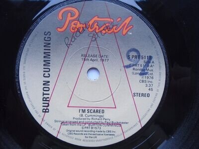 Burton Cummings I'm Scared 7" Portrait SPRT 5118 EX 1977 promo, I'm Scared/Sugar