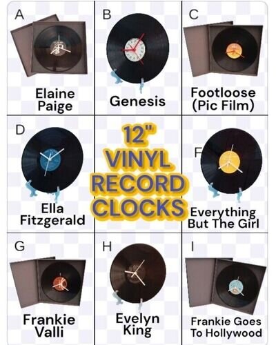 12" Vinyl Record Upcycled Wall / Desk Clocks 100's of Artists All Listed