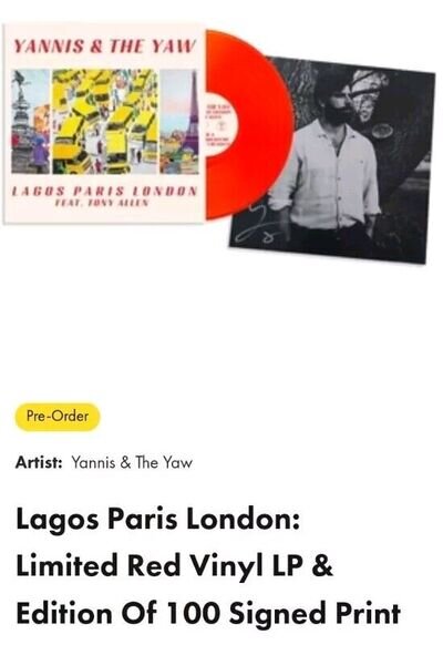 YANNIS & THE YAW LAGOS PARIS LONDON LTD 12" RED VINYL & SIGNED ART PRINT FOALS