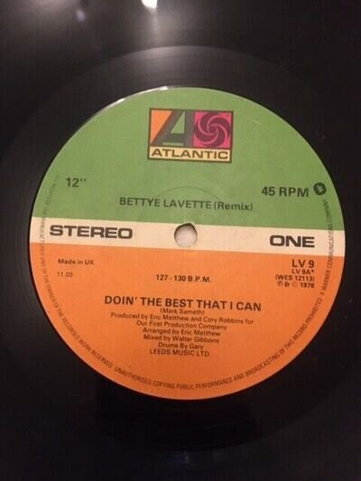 BETTYE LAVETTE DOIN THE BEST I CAN 12" VINYL SINGLE, 1978. ATLANTIC LABEL