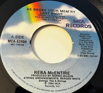 80's / Country - Reba McEntire - He Broke Your Mem'ry Last Night - US