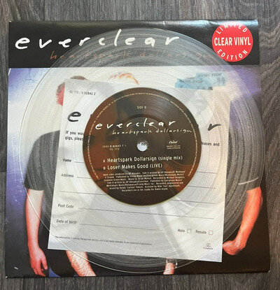 Everclear: Heartspark Dollarsign Limited Edition Clear Vinyl 7" Record Unplayed